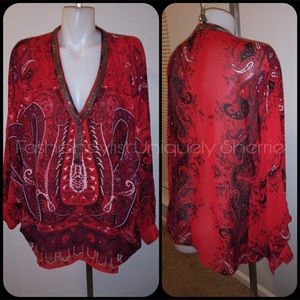 🎀🎀🎀plus size red paisley blouse Lane Bryant 🎀🎀🎀